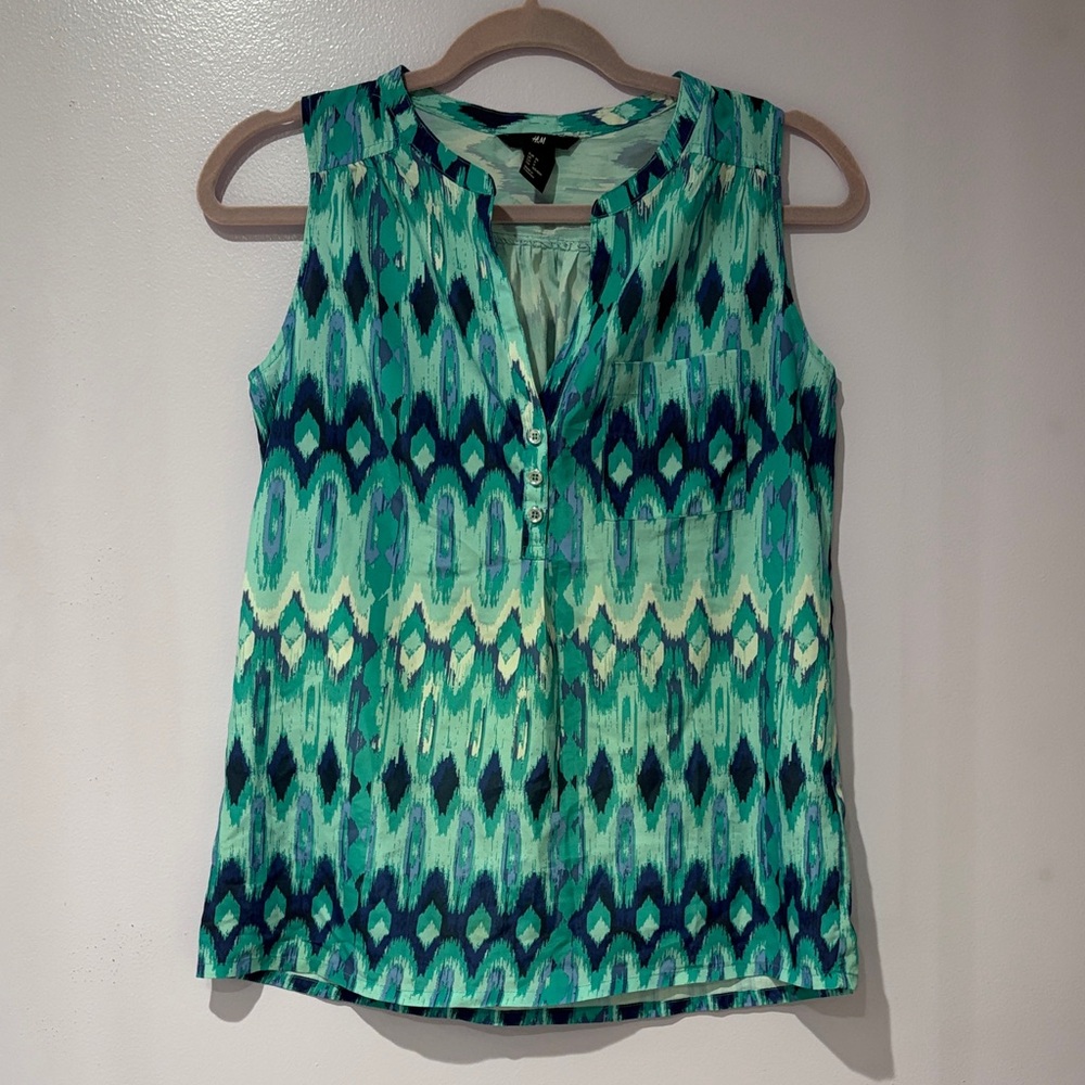 H&M Sleeveless Top - Teal and Navy Pattern